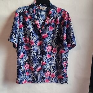 Tropical Floral Womens Shirt - Blue and Pink